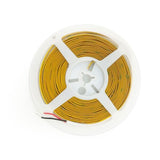 Bovenaanzicht van een opgerolde gele platte Flex Sensor Strip op een witte kunststof spoel met aansluitdraden, ideaal voor elektronische toepassingen en robotica projecten.