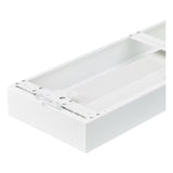 Close-up schuin bovenaanzicht van een witte IKEA METOD ladebak zonder front, met zicht op het metalen montagesysteem en de binnenkant van de lade.