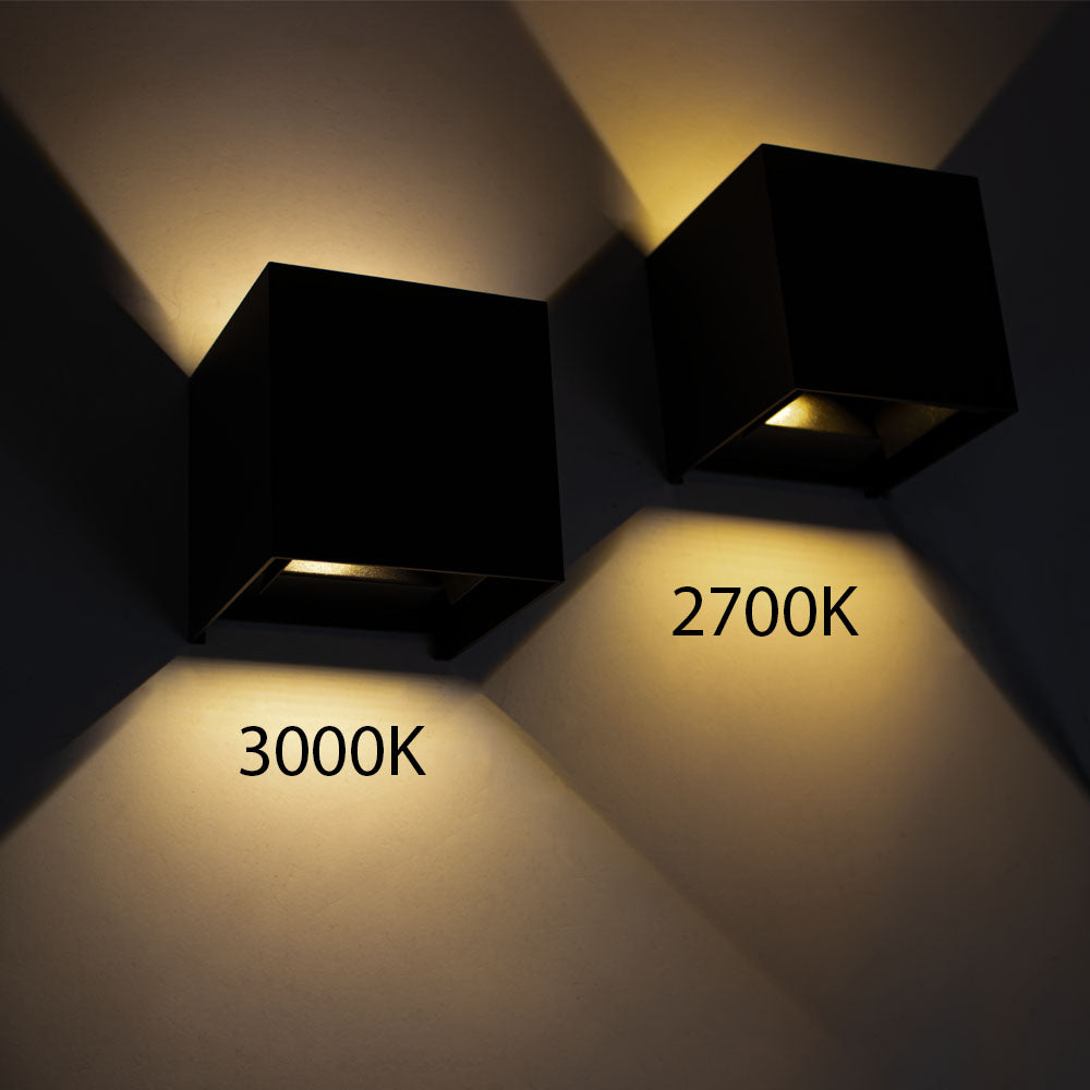 LED Cube Buiten Wandlamp 6W | DIMBAAR | IP65 | Zwart | Verschil lichtkleuren