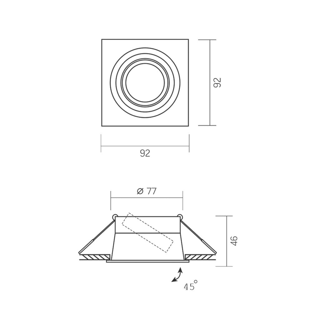 LED inbouw spot zwart 77 mm - kantelbaar - afmetingen