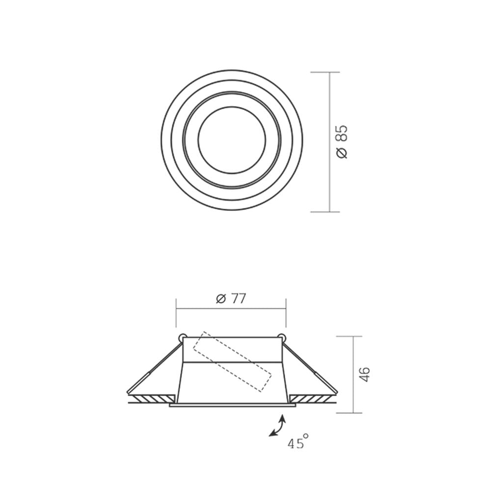 LED witte inbouwspot kantelbaar 77mm - voor gu10 spot - afmetingen