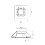 LED inbouw spot vierkant wit 77mm kantelbaar - afmetingen