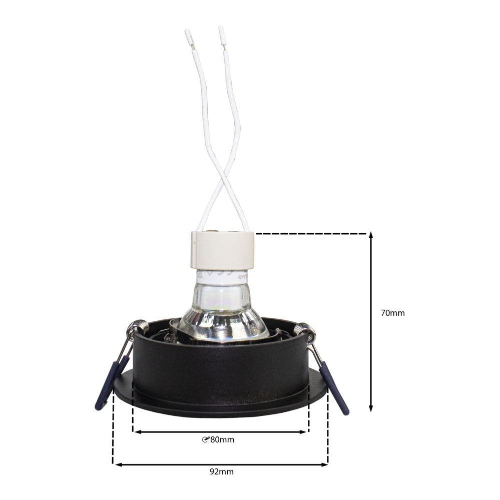 Dimbare inbouw spot - 80mm zaagmaat - afmetingen - zwart