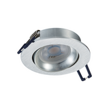 Inbouwspot LED kantelbaar rond geborsteld aluminium – schuine onderaanzichtweergave van moderne richtbare inbouwspot.