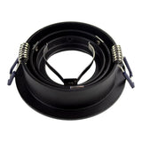 Ronde zwarte inbouwspot houder met klemveren, bovenaanzicht.