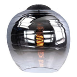 Glazen hanglamp met rookglas afwerking en zichtbare LED gloeidraad, frontaal aanzicht.