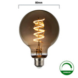 LED Filament Globe lamp smoked - spiraal | 80mm | 4 Watt | Dimbaar | 2200K - Extra warm - afmetingen