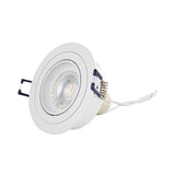 Witte ronde LED inbouwspot met GU10 fitting en klemveren, schuine zijaanzicht tegen een witte achtergrond.
