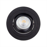 Zwarte ronde inbouwspot LED GU10 met kantelbare fitting, bovenaanzicht van moderne plafondspot voor binnenverlichting.