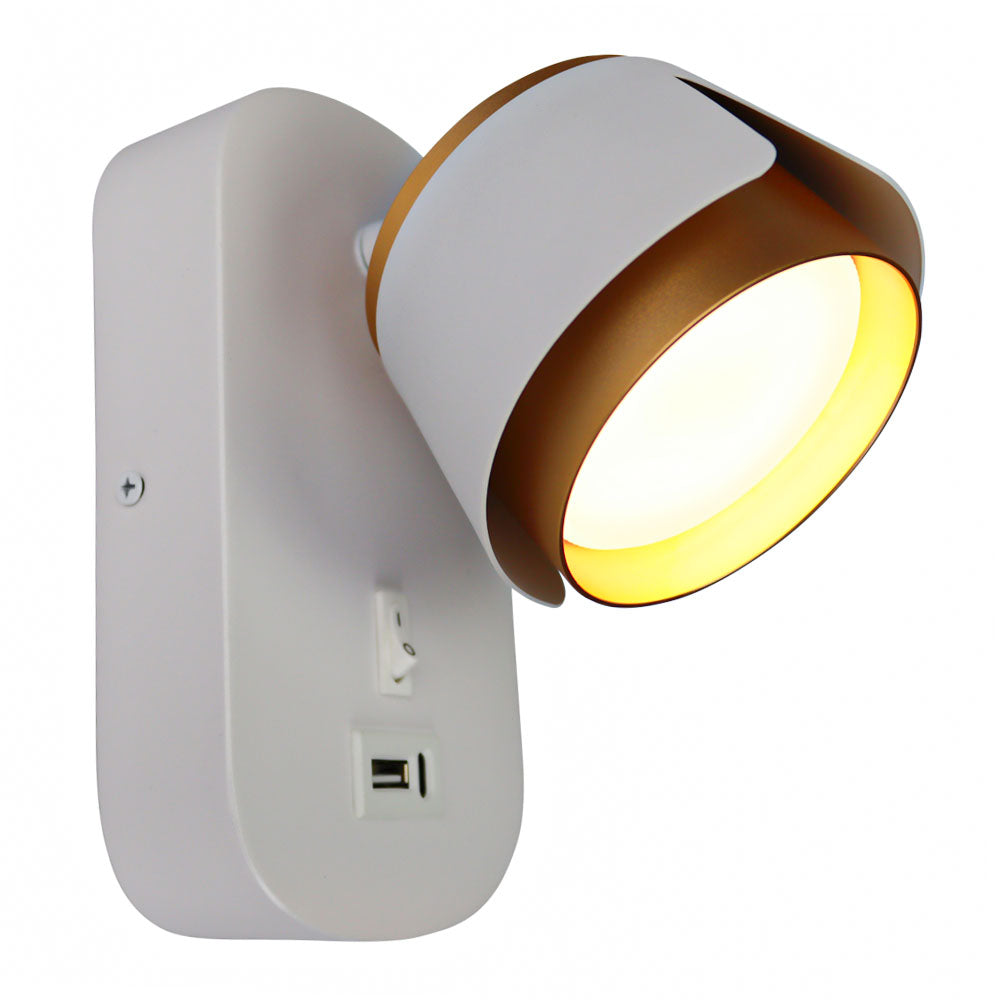 Bedlamp Wit/ Goud | Tulip | USB+C oplaadpoort | GX53 fitting | Aan foto