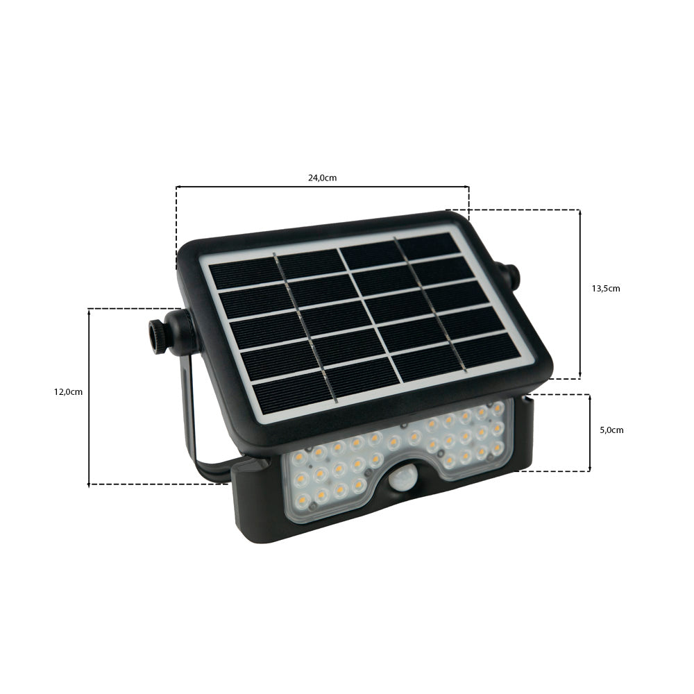 bouwlamp solar 5 watt - zonne energie - wandlamp solar - kantelbaar - afmeting