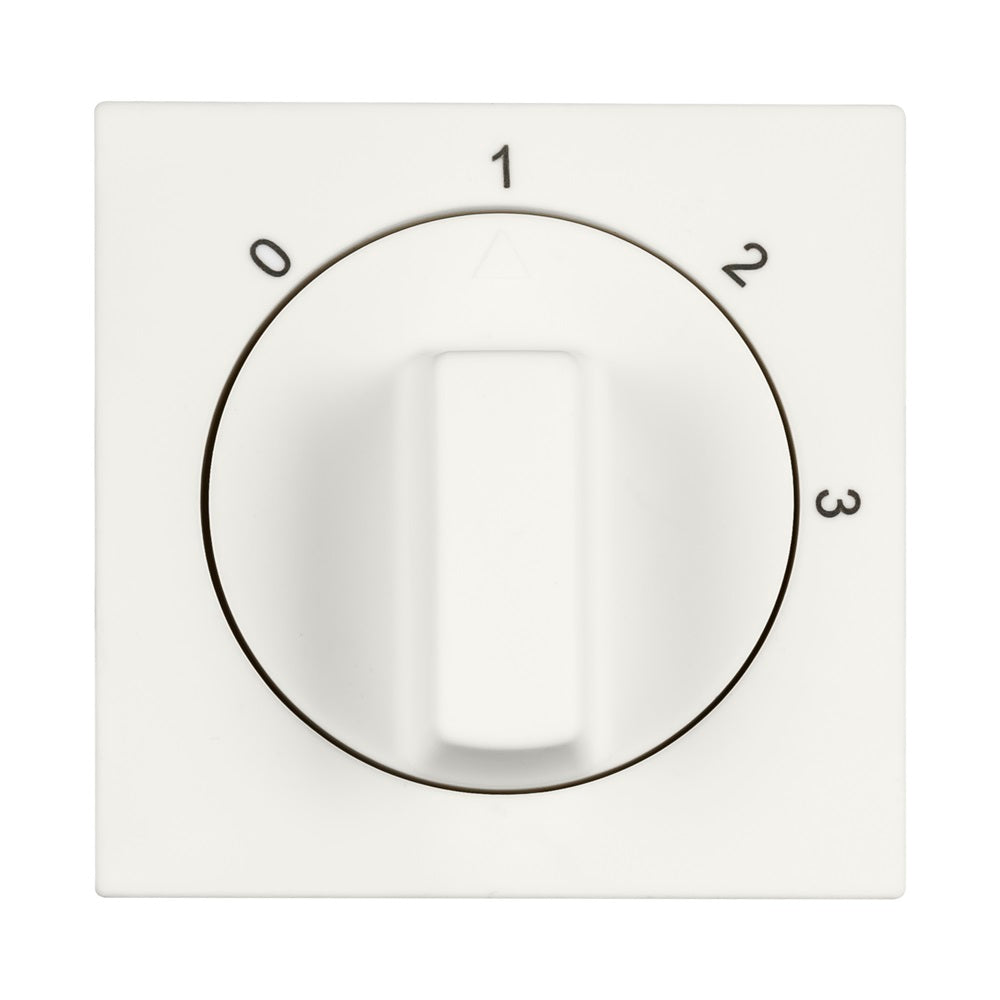 Witte schakelaar met draaischakelaar, genummerd van 0 tot 3, voor wandmontage, frontaal aanzicht.