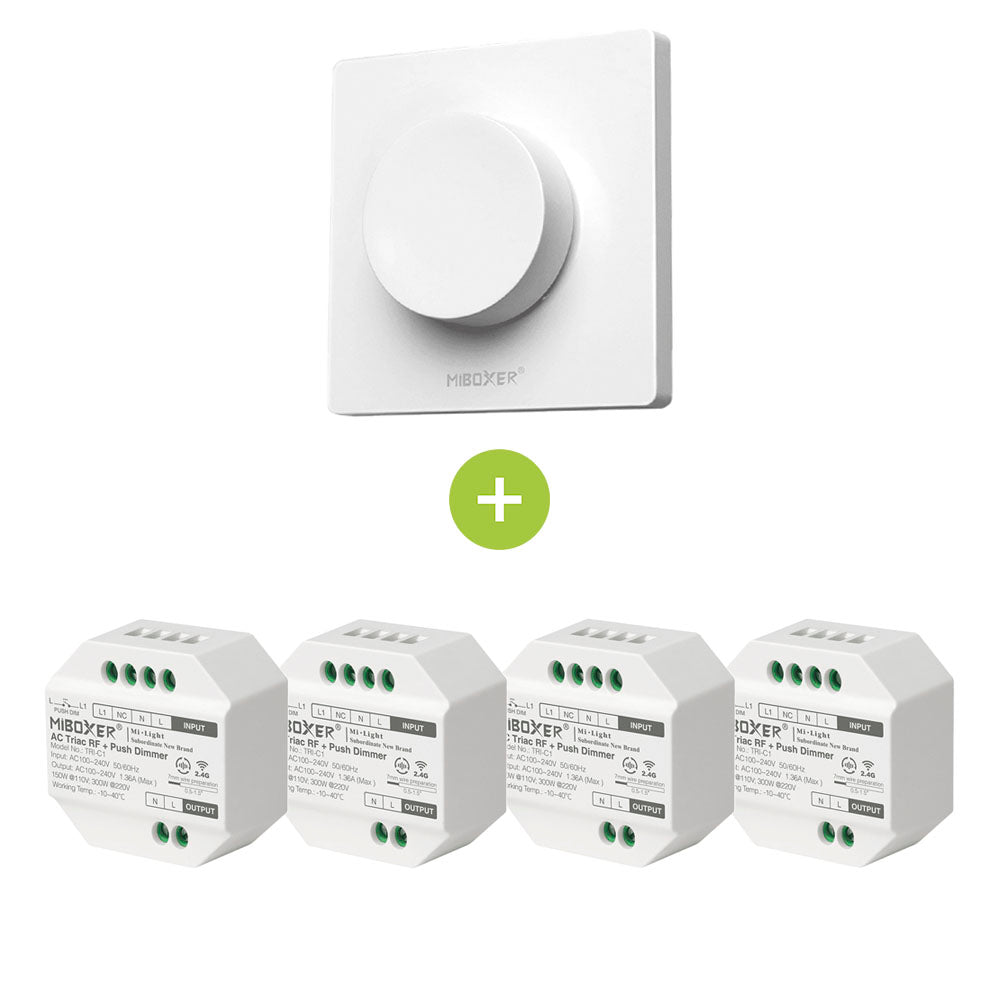 Bundelpakket | 4x Triac draadloze dimmer | 100-240V | Incl. Mi-light afstandsbediening | Wit