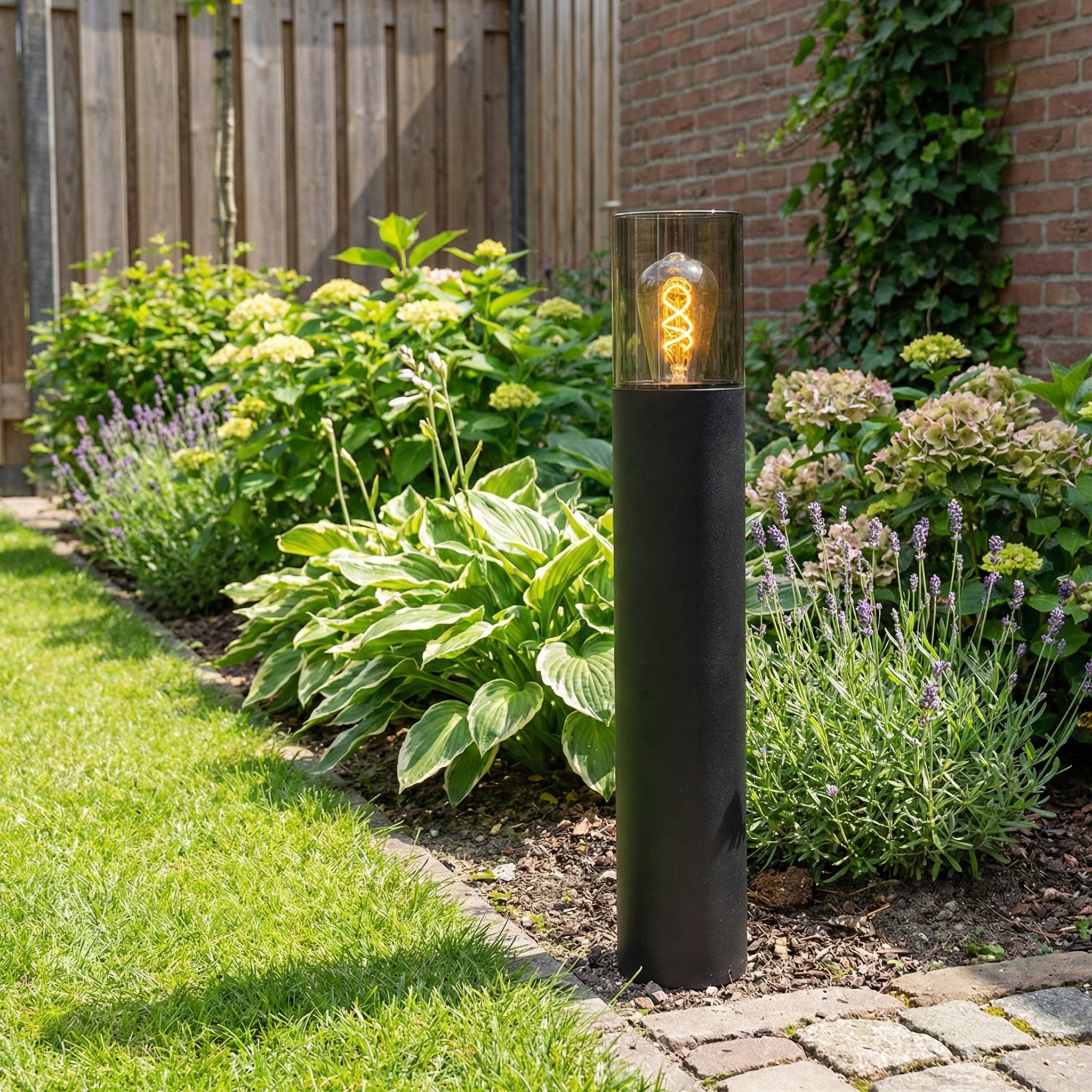 LED Tuinpaal - Staande buitenlamp met Smoked Glas | 50cm | Zwart | IP54 - KALI