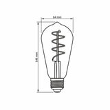 Technische tekening van een decoratieve LED filamentlamp in ST64 Edison vorm met zicht op het vooraanzicht, inclusief afmetingen van 146 mm hoogte en 64 mm diameter.