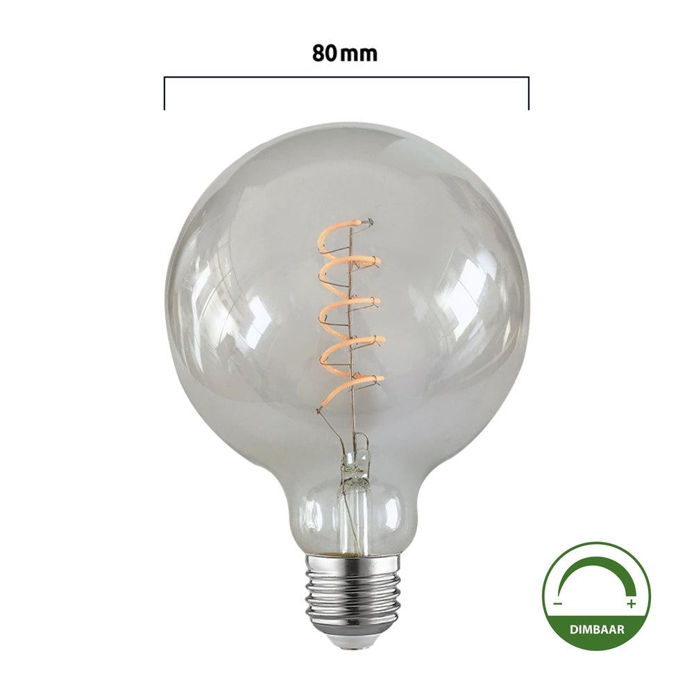 LED Filament Globe lamp spiraal | 80mm | 4 Watt | Dimbaar | 2200K - Extra warm