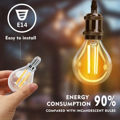 LED Filament E14 fitting niet dimbaar 1,6 Watt 2100K - extra warm wit - installatie