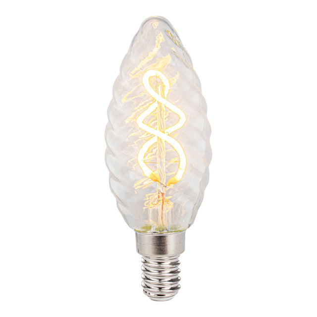 LED Filament kaars lamp 2W | Helder glas | Dimbaar | E14 | 2400K - Warm wit - vooraanzicht lamp aan