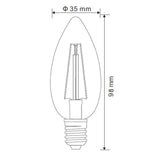 LED E14 lamp kaars filament dimbaar - afmetingen