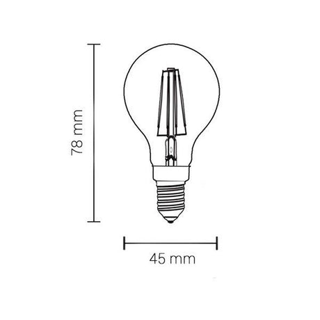 LED Filament lamp 2W E14 G45 220V - afmetingen