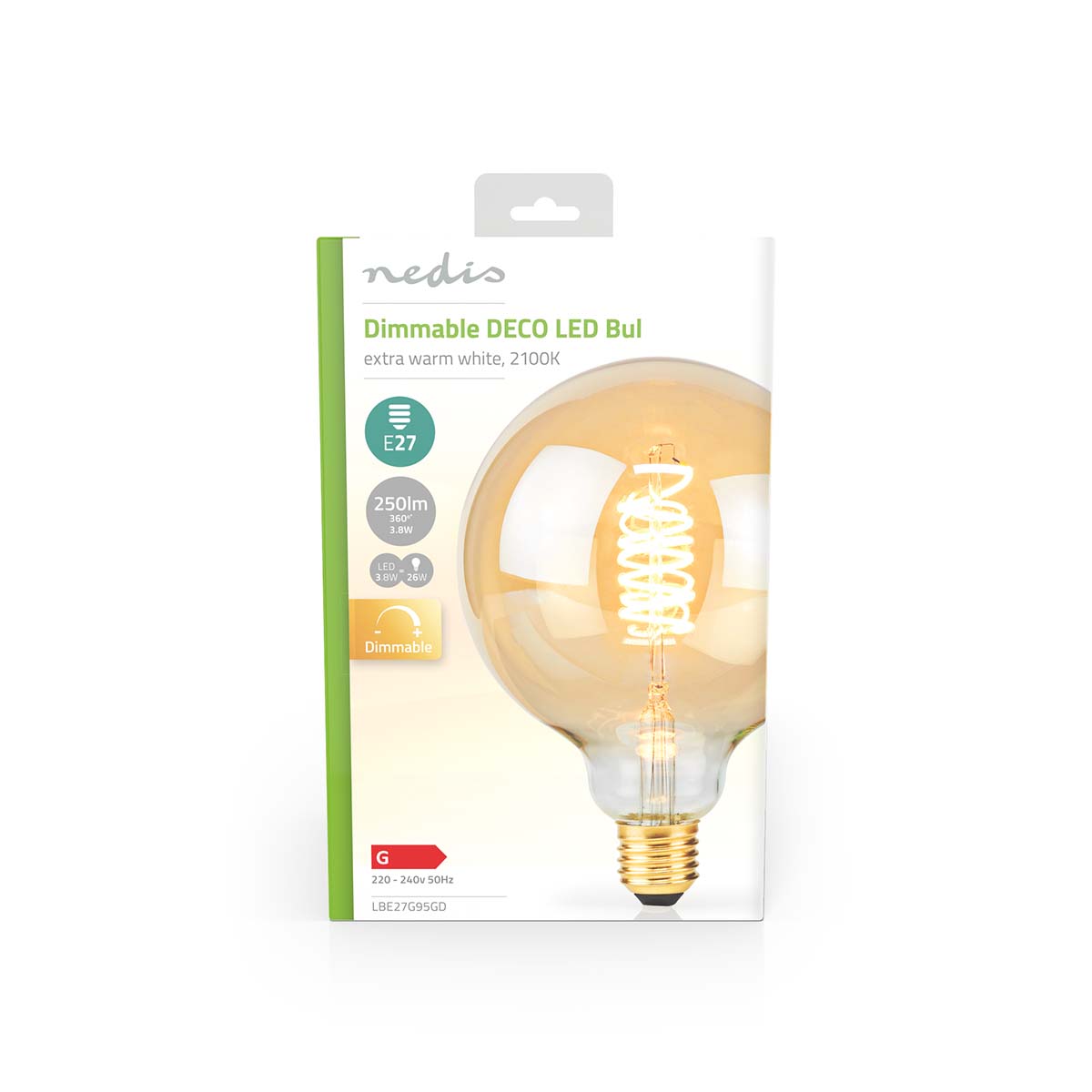 LED Filament Globe lamp | dimbaar | 3.8W G125 E27 - 2100K - Extra warm wit