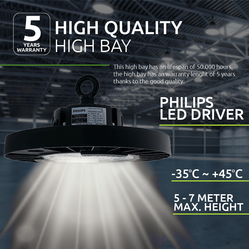 LED High bay 100 watt | 150lm/w | 1-10V Dimbaar | Philips driver