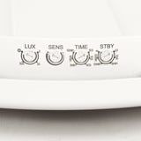 Close-up van de bedieningsknoppen op een witte bewegingssensorlamp, met zicht op de instelbare draaiknoppen voor LUX, SENS, TIME en STBY aan de voorkant.