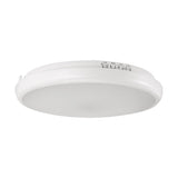 Ronde LED plafondlamp in witte behuizing, schuin onderaanzicht, met zichtbaar aansluitblok aan de bovenkant.