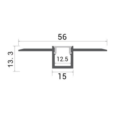 Inbouw profiel - 15mm voor LED strip - 2 meter - vooraanzicht - met afmetingen