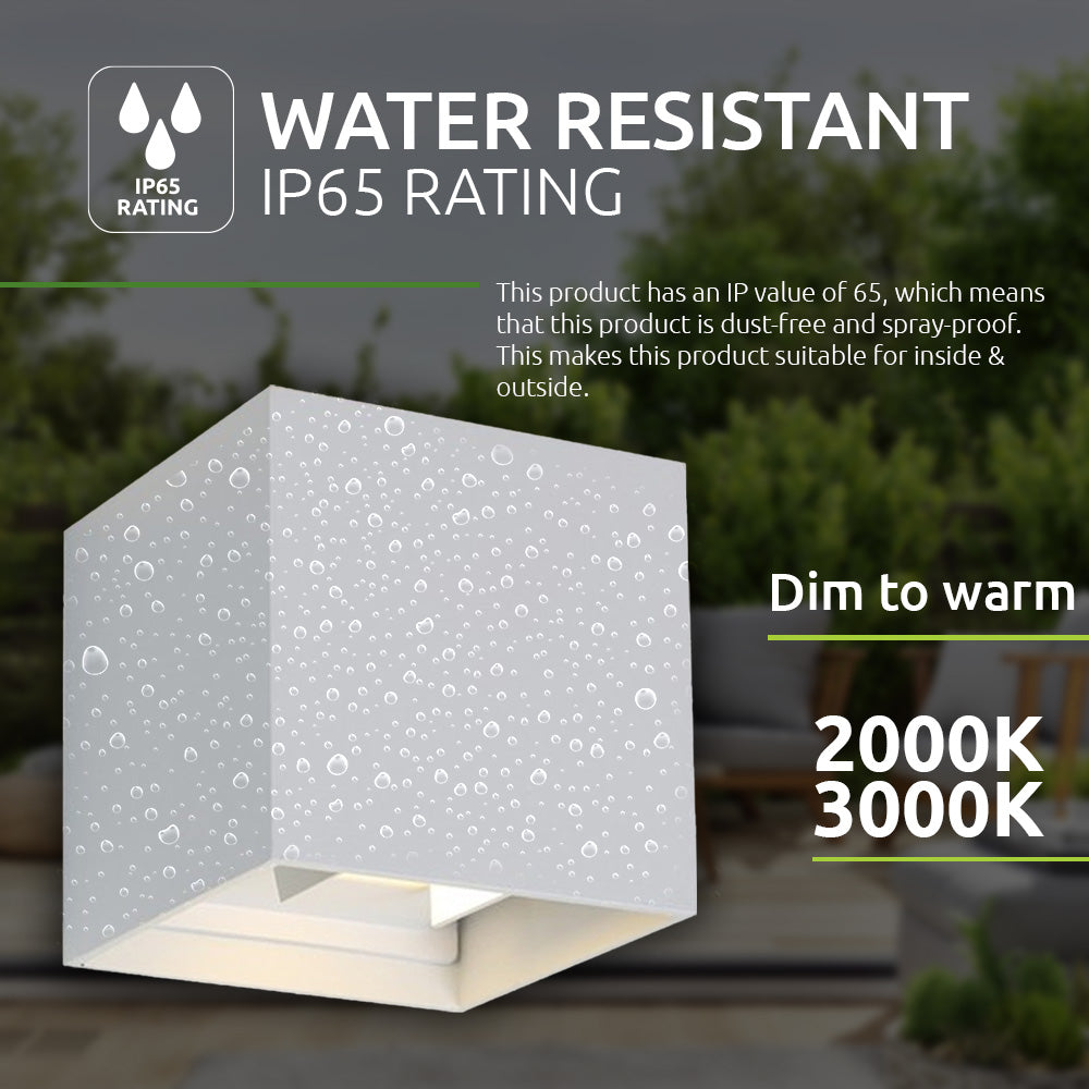 LED Wandlamp cube wit - dim to warm - waterdicht