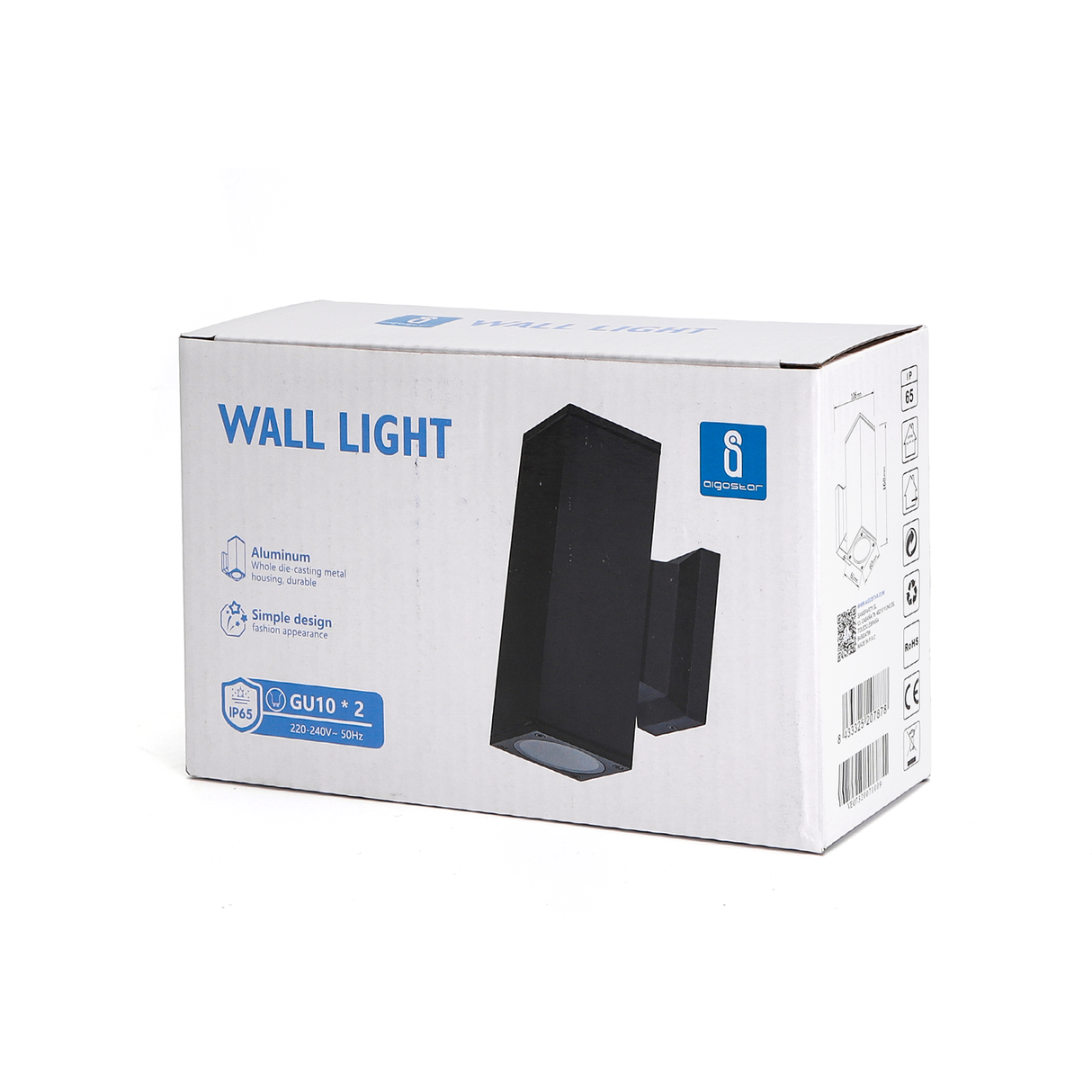 LED Wandlamp | vierkant | Up & Down light | 2x GU10 | Zwart | IP65 | DIMBAAR