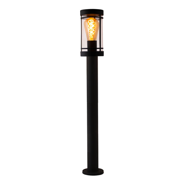 LED Tuinpaal - sokkel - Staande buitenlamp | 80cm | Zwart | IP44 - HOEDY - vooraanzicht lamp aan