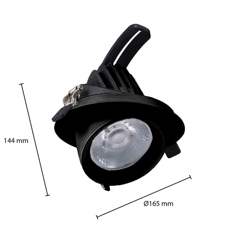 LED inbouw downlight -30W-Ø145mm-Kantelbaar-CCT- 3 lichtkleuren-zwart- afmetingen