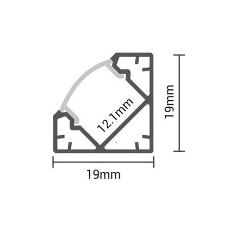 LED profiel Zwart 12mm voor LED strip 2 meter - afmetingen