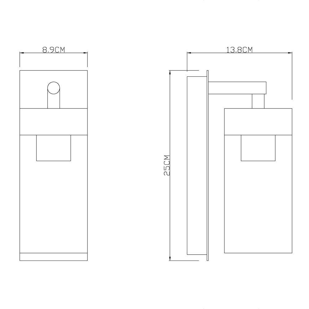 LED wandlamp modern E27 fitting dimbaar zwart - afmetingen