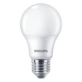 Philips LED lamp E27 fitting, standaard A60 model, wit licht – vooraanzicht van energiezuinige LED gloeilamp.