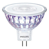 Philips LED spotlamp GU5.3 12V met glazen reflector, frontaal aanzicht.