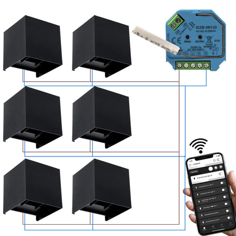 Smart | LED Cube Wandlamp 6W | DIMBAAR | IP65 | zwart | 8 stuks | HUE Compatible