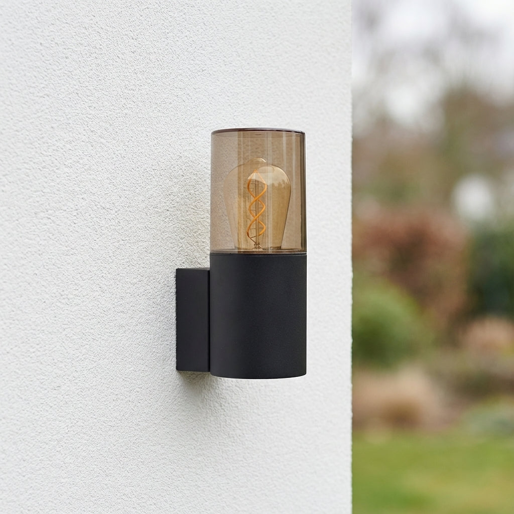 Moderne Wandlamp rond | Zwart | Smoke glas | E27 fitting | IP54 - KALI