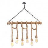 Landelijke Hanglamp Hout 6 x E27 fitting - Touw | Nantes