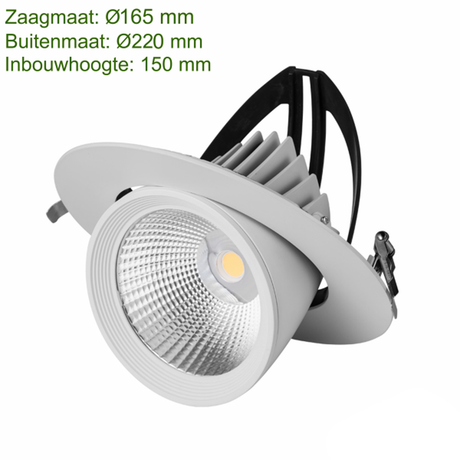 LED Inbouw Downlight 40W | Kantelbaar | 165mm 3600lm | 4000K - Naturel Wit