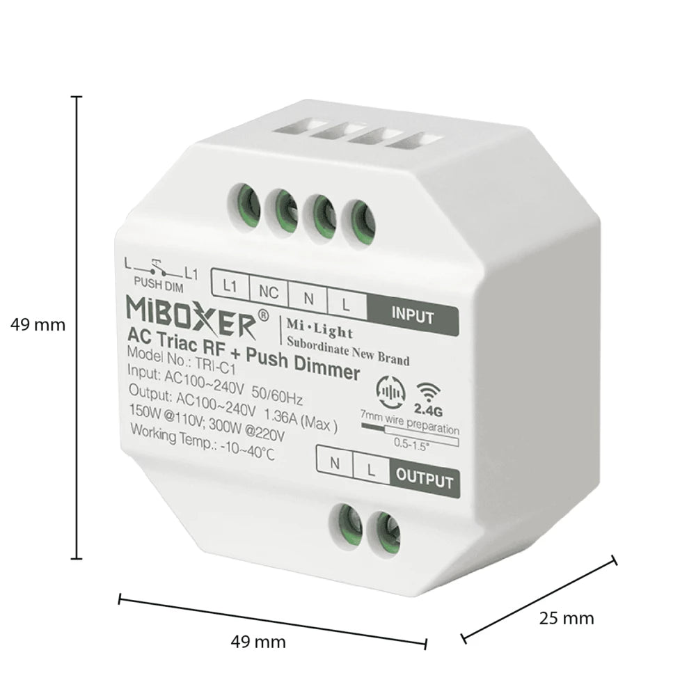 Bundelpakket | 1x Triac draadloze dimmer | 100-240V | Incl. Mi-light afstandsbediening | Wit