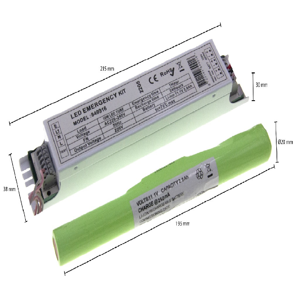 Noodunit voor LED TL-Buis -220-240V-18Watt-zijaanzicht