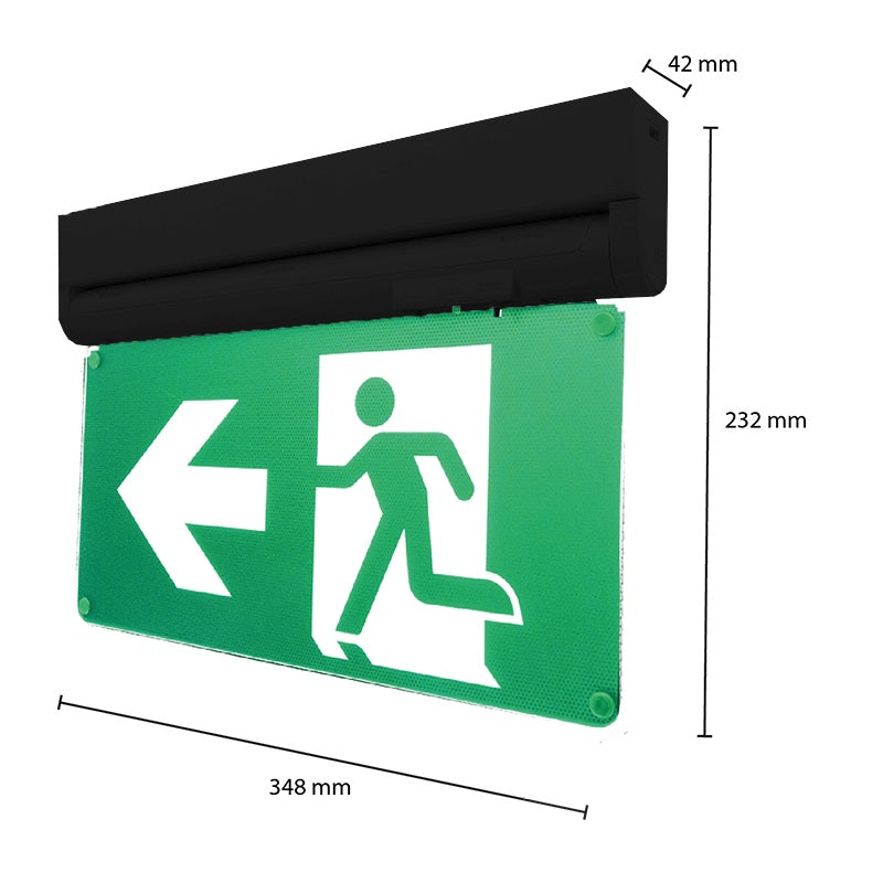 Noodverlichting MIRA-Zwart-3,5W-IP20-Incl 4x pictogrammen-afmetingen