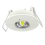 Witte ronde LED inbouwspot met verstelbare lens en veerklemmen, onderaanzicht.