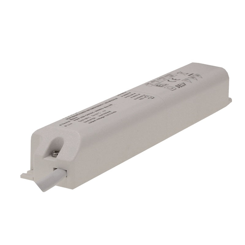 LED noodverlichtingsmodule rechthoekig wit – schuin vooraanzicht met zicht op aansluitzijde en technische specificaties bovenop het product.