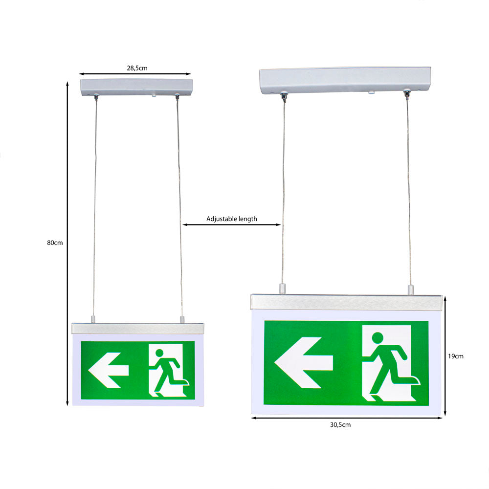 LED Noodverlichting opbouw 2 Watt IP20 noodaccu en pictogrammen - afmetingen