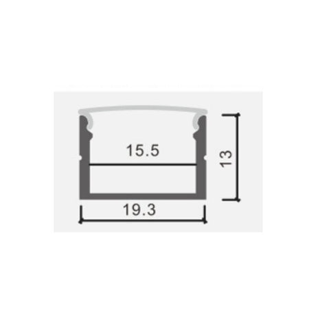 Opbouw profiel voor LED Strips 19mm - 2 meter - afmetingen