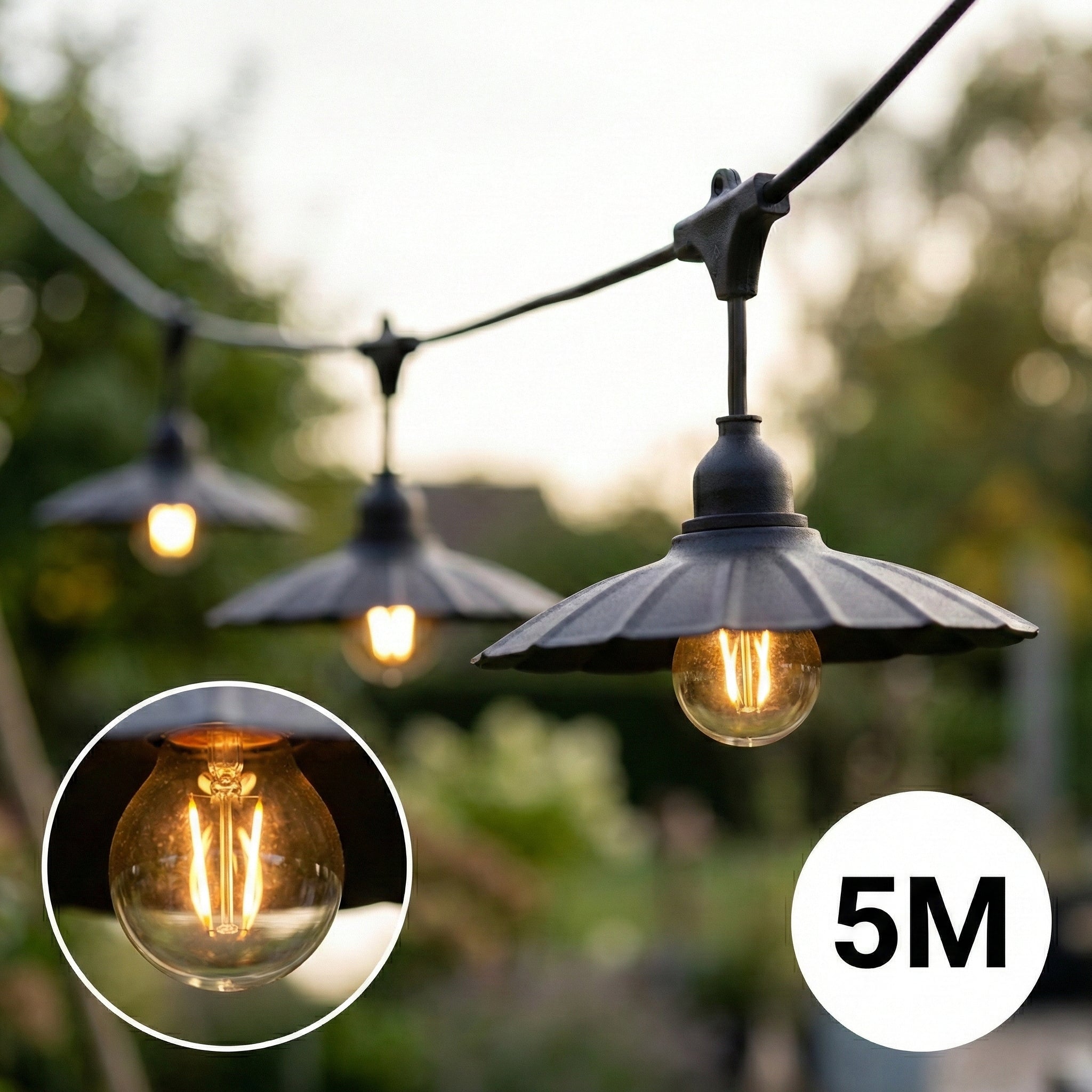 Complete Prikkabel met 5x lampenkappen | 5 Meter | Schelp | Koppelbaar | E27 | Incl. 1W lampen