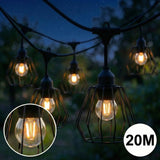 Complete Prikkabel / lichtsnoer met 20x lampenkappen | 20 Meter | Industriële lampenkap | Koppelbaar | E27 | Incl. 1W lampen